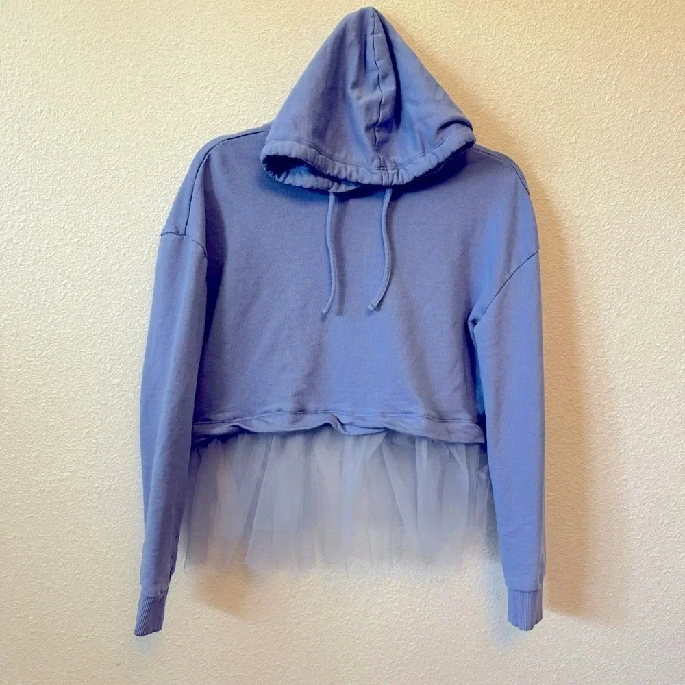 Pilcro Tulle-Hem Short-Sleeve Hoodie